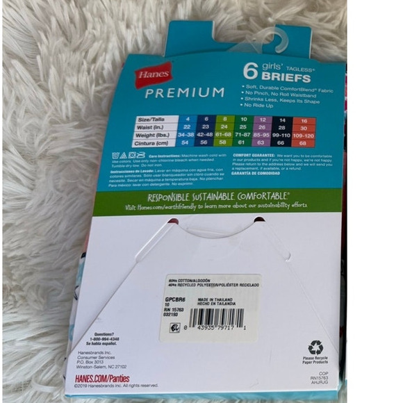 6 Hanes Girls Premium Comfort Blend Tagless Briefs Panties Size 10 Underwear NEW - Picture 3 of 4